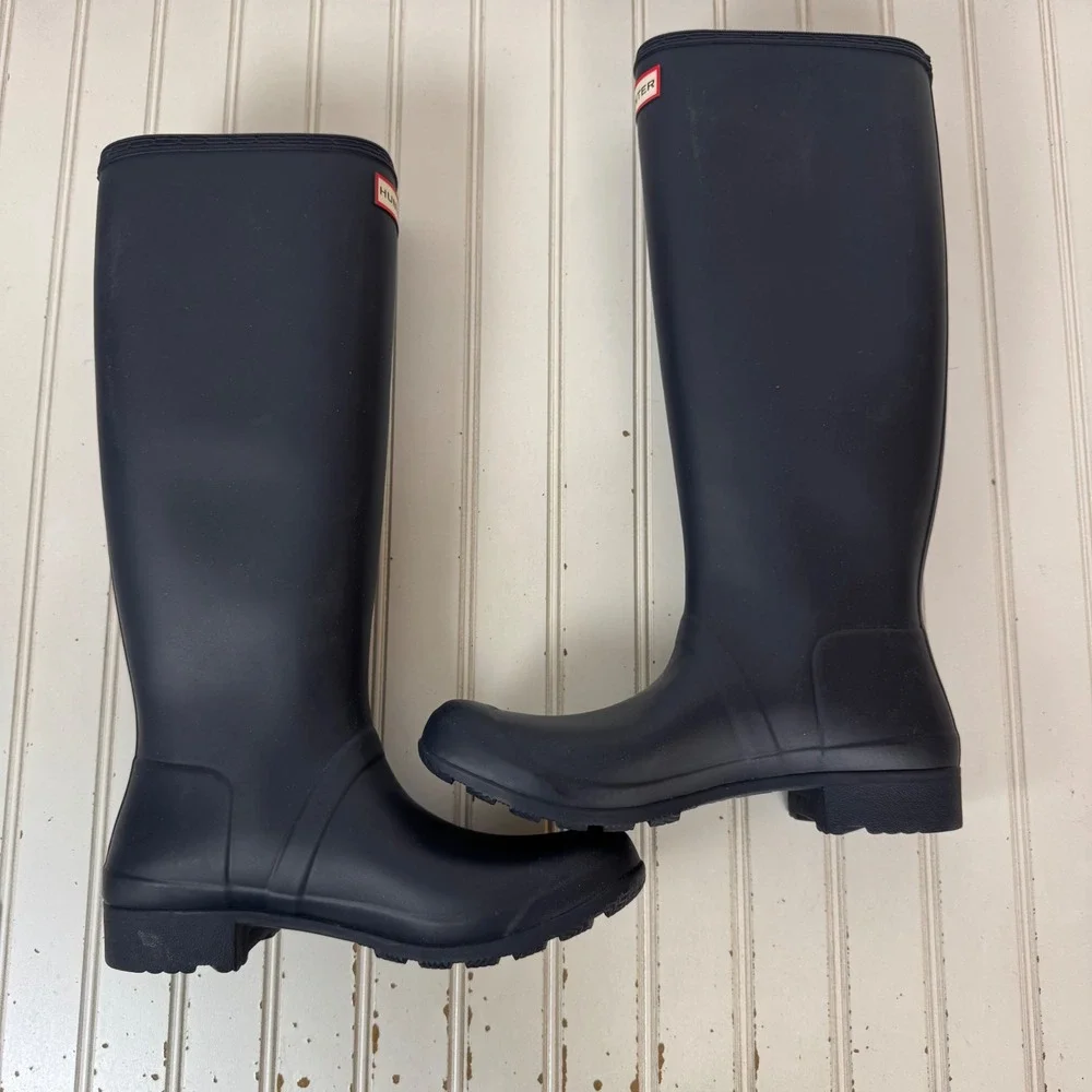 Hunter Original Tall Rain Boots‎ Women's US 10 Navy Blue Matte Waterproof Rubber